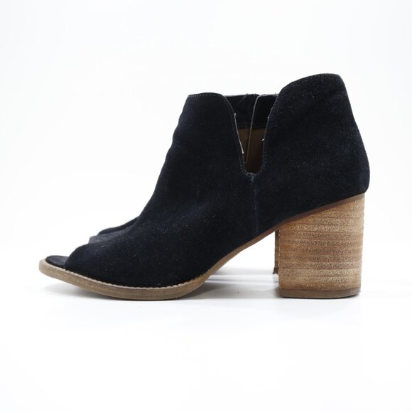 Blondo Nappa Black Suede Leather 3" Block Heel Peep Toe Booties - 8 - Picture 1 of 7